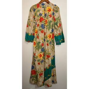 Vintage Keyloun Caftan Maxi Dress Women's Small Cotton Floral Hippie Boho *READ*